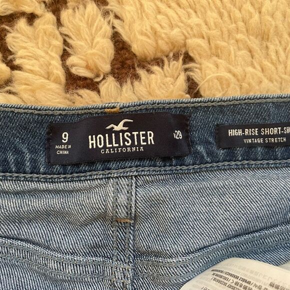 Hollister Jean Shorts Womens High Rise Embroidered Shorts Frayed Blue size 29 - Picture 4 of 5